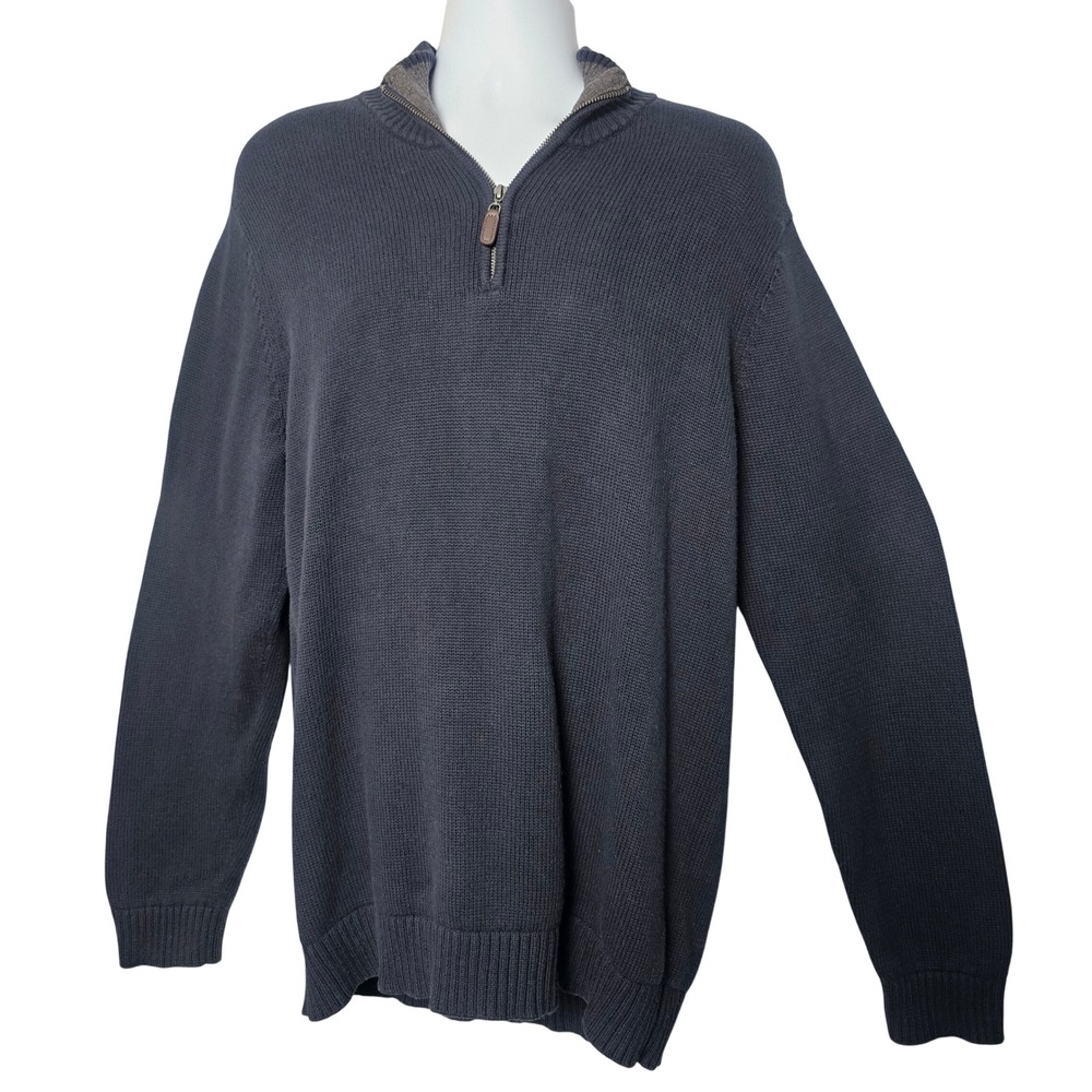 LL Bean Mens Quarter Zip Cotton Sweater L-Tall Navy Blue Classic Outdoor